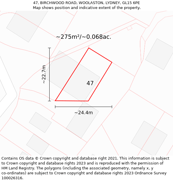 47, BIRCHWOOD ROAD, WOOLASTON, LYDNEY, GL15 6PE: Plot and title map