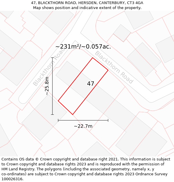 47, BLACKTHORN ROAD, HERSDEN, CANTERBURY, CT3 4GA: Plot and title map