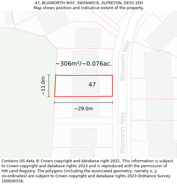 47, BLISWORTH WAY, SWANWICK, ALFRETON, DE55 1EH: Plot and title map