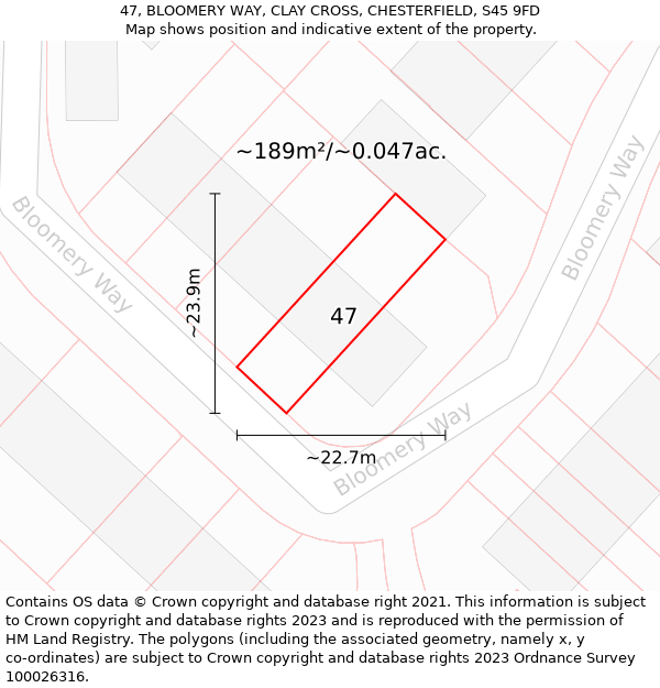 47, BLOOMERY WAY, CLAY CROSS, CHESTERFIELD, S45 9FD: Plot and title map