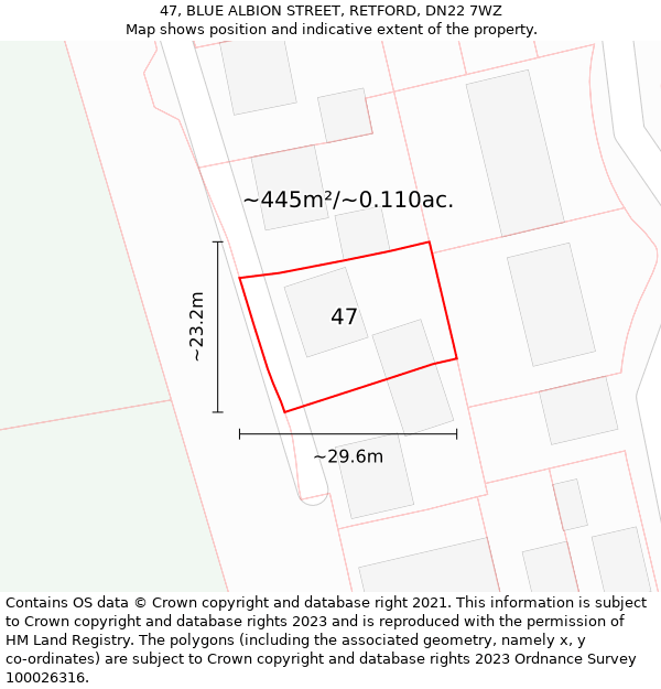 47, BLUE ALBION STREET, RETFORD, DN22 7WZ: Plot and title map