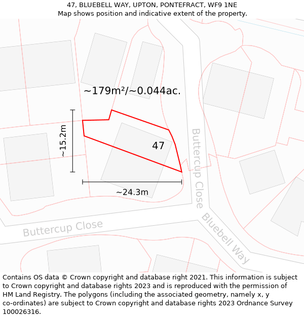 47, BLUEBELL WAY, UPTON, PONTEFRACT, WF9 1NE: Plot and title map