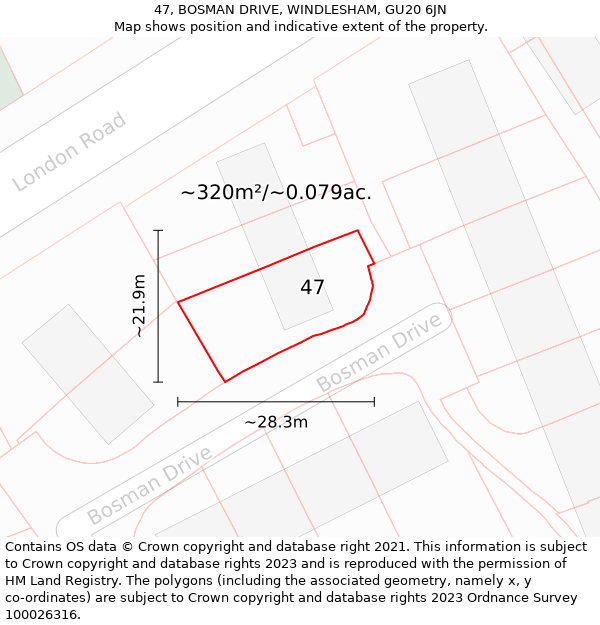 47, BOSMAN DRIVE, WINDLESHAM, GU20 6JN: Plot and title map