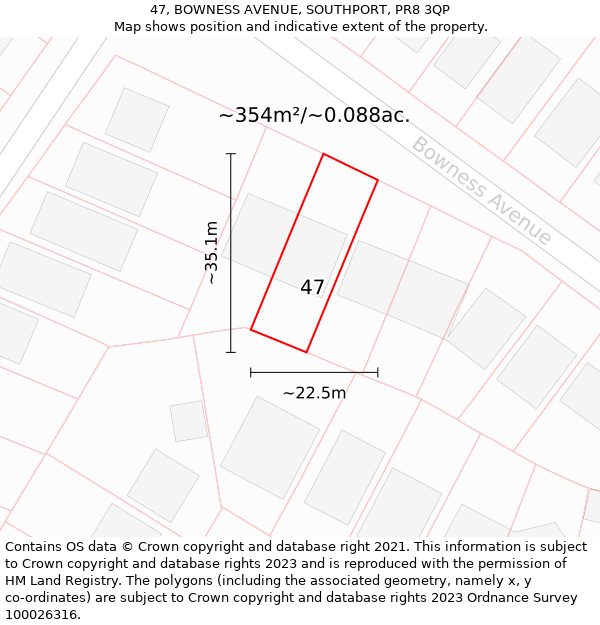 47, BOWNESS AVENUE, SOUTHPORT, PR8 3QP: Plot and title map