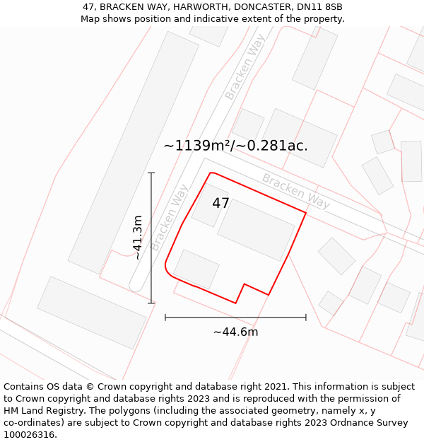 47, BRACKEN WAY, HARWORTH, DONCASTER, DN11 8SB: Plot and title map