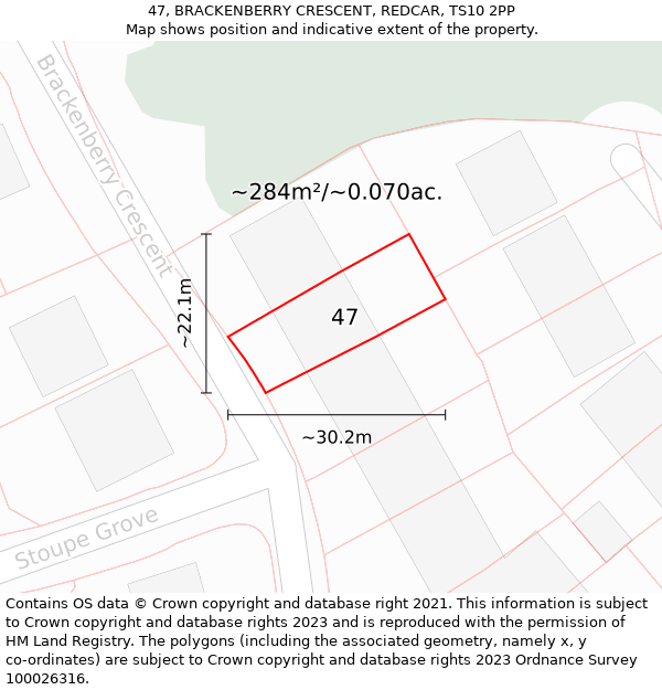 47, BRACKENBERRY CRESCENT, REDCAR, TS10 2PP: Plot and title map