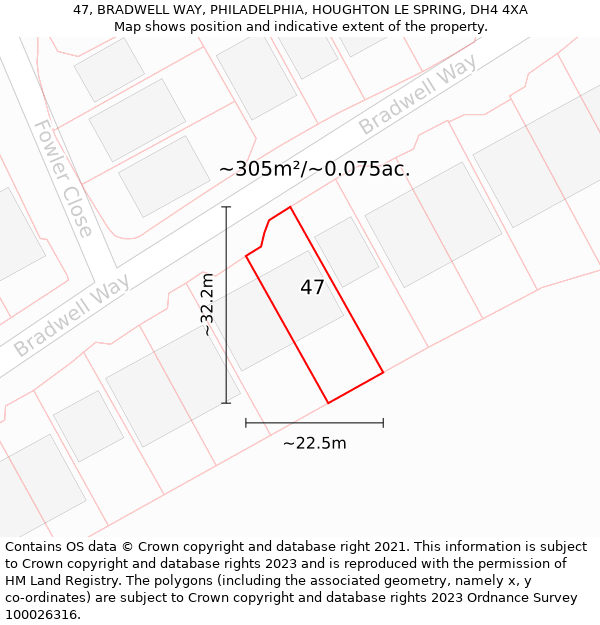 47, BRADWELL WAY, PHILADELPHIA, HOUGHTON LE SPRING, DH4 4XA: Plot and title map