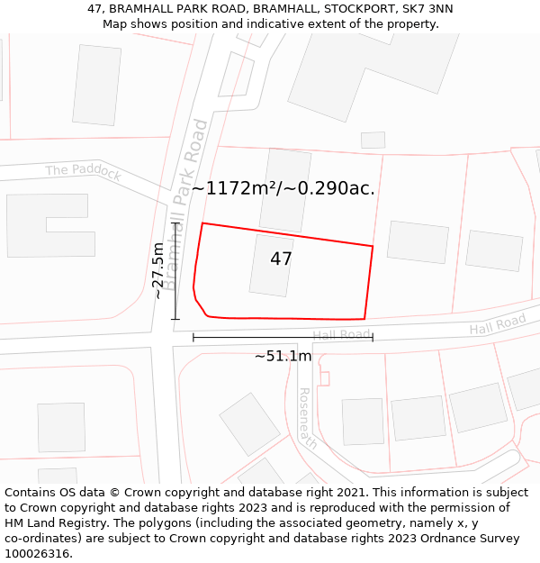 47, BRAMHALL PARK ROAD, BRAMHALL, STOCKPORT, SK7 3NN: Plot and title map