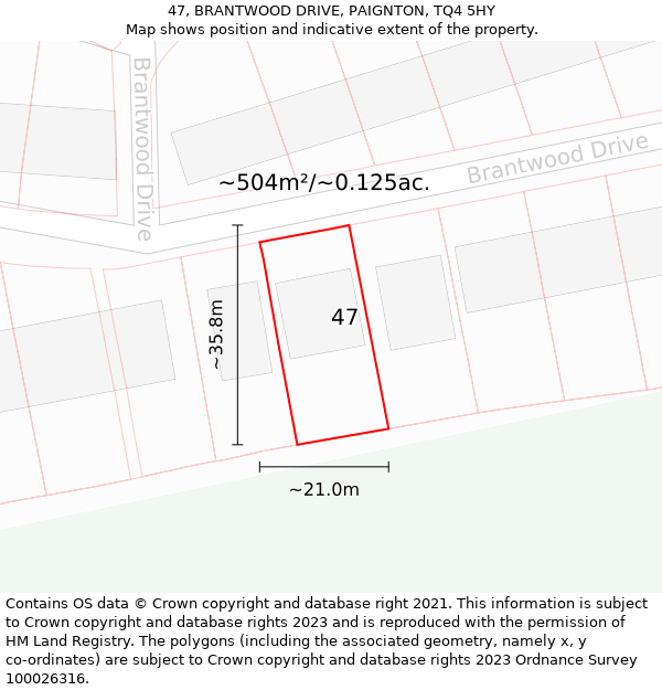 47, BRANTWOOD DRIVE, PAIGNTON, TQ4 5HY: Plot and title map