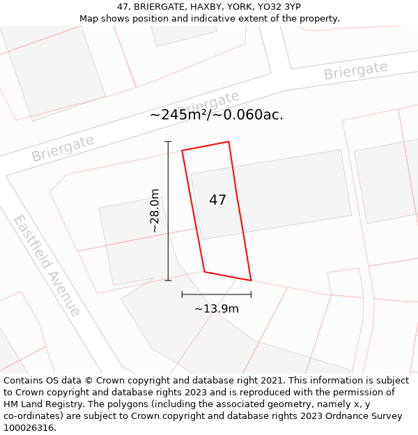 47, BRIERGATE, HAXBY, YORK, YO32 3YP: Plot and title map