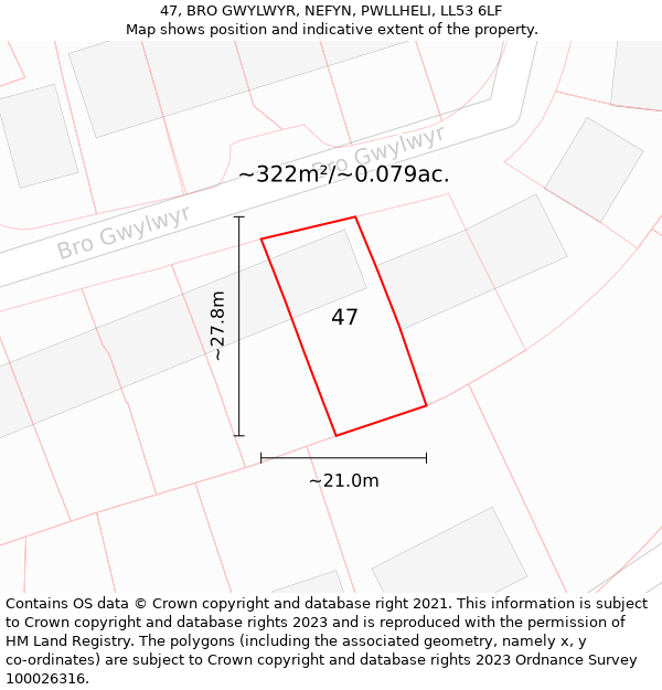 47, BRO GWYLWYR, NEFYN, PWLLHELI, LL53 6LF: Plot and title map