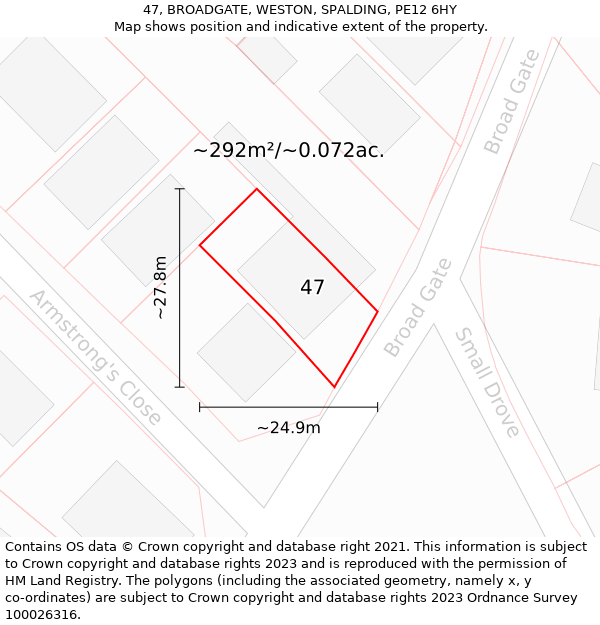 47, BROADGATE, WESTON, SPALDING, PE12 6HY: Plot and title map