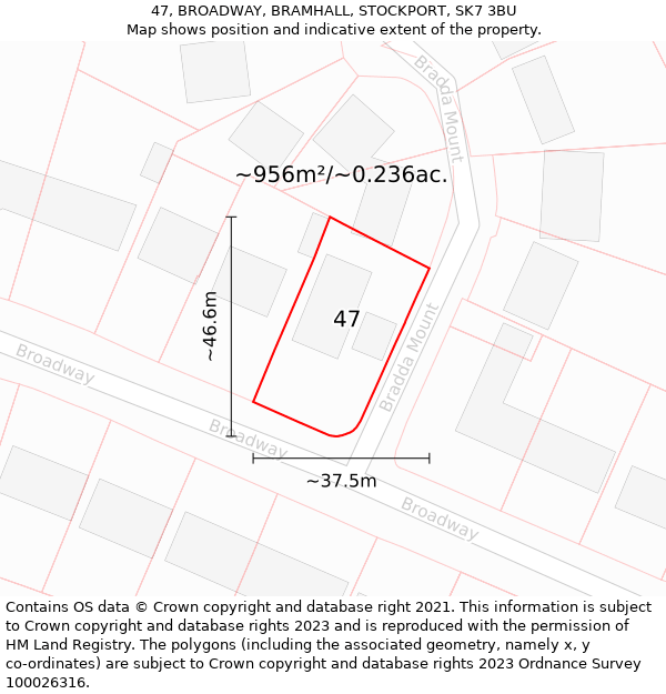 47, BROADWAY, BRAMHALL, STOCKPORT, SK7 3BU: Plot and title map