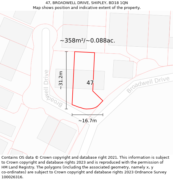 47, BROADWELL DRIVE, SHIPLEY, BD18 1QN: Plot and title map