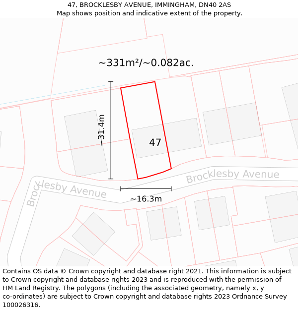 47, BROCKLESBY AVENUE, IMMINGHAM, DN40 2AS: Plot and title map