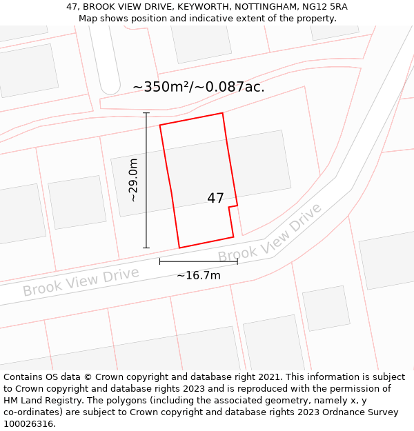 47, BROOK VIEW DRIVE, KEYWORTH, NOTTINGHAM, NG12 5RA: Plot and title map