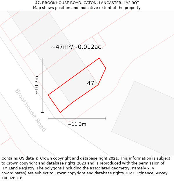 47, BROOKHOUSE ROAD, CATON, LANCASTER, LA2 9QT: Plot and title map