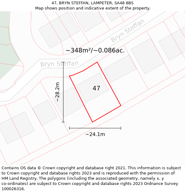 47, BRYN STEFFAN, LAMPETER, SA48 8BS: Plot and title map