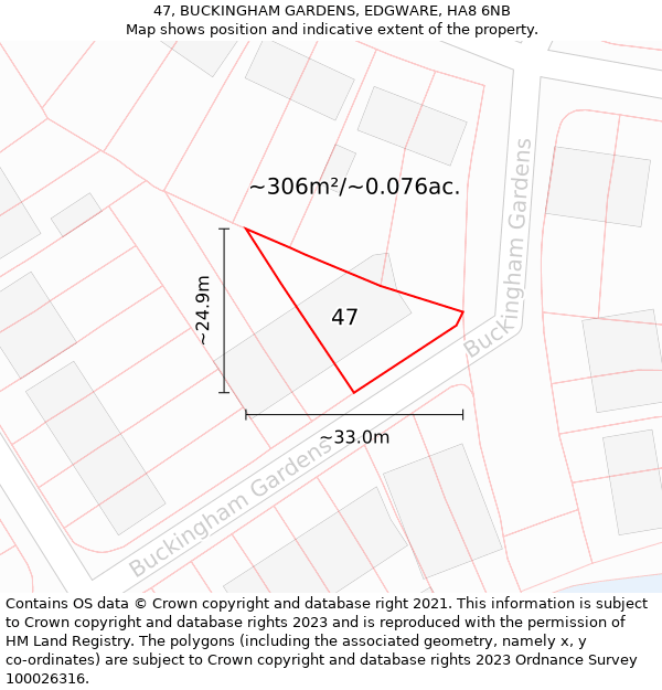 47, BUCKINGHAM GARDENS, EDGWARE, HA8 6NB: Plot and title map