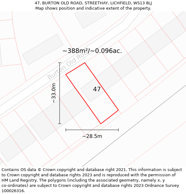 47, BURTON OLD ROAD, STREETHAY, LICHFIELD, WS13 8LJ: Plot and title map