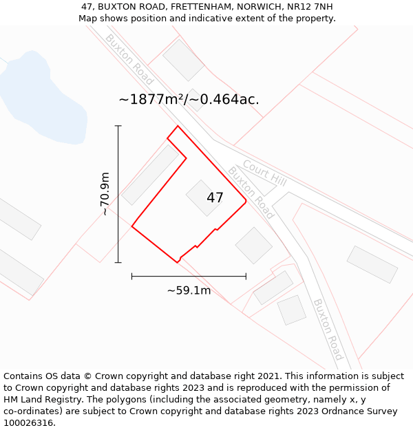 47, BUXTON ROAD, FRETTENHAM, NORWICH, NR12 7NH: Plot and title map