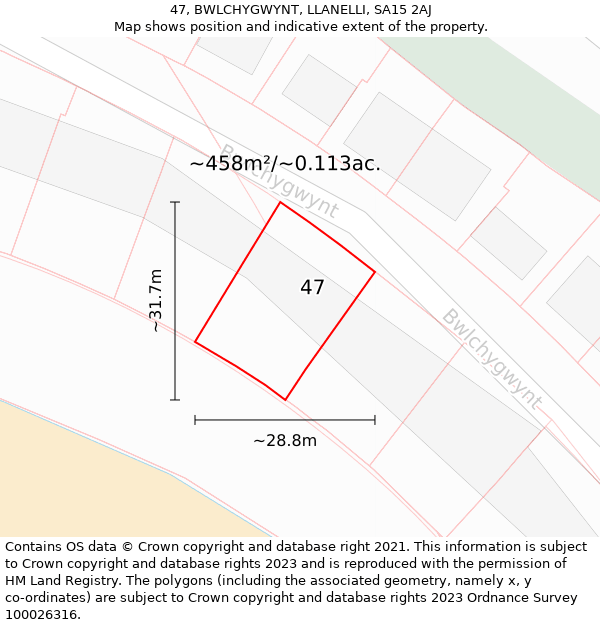 47, BWLCHYGWYNT, LLANELLI, SA15 2AJ: Plot and title map