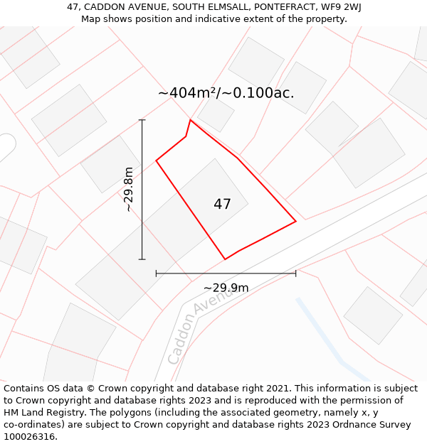 47, CADDON AVENUE, SOUTH ELMSALL, PONTEFRACT, WF9 2WJ: Plot and title map