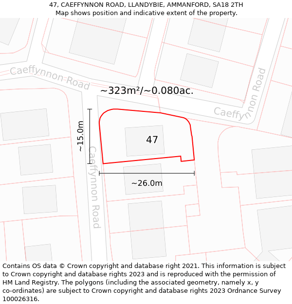 47, CAEFFYNNON ROAD, LLANDYBIE, AMMANFORD, SA18 2TH: Plot and title map