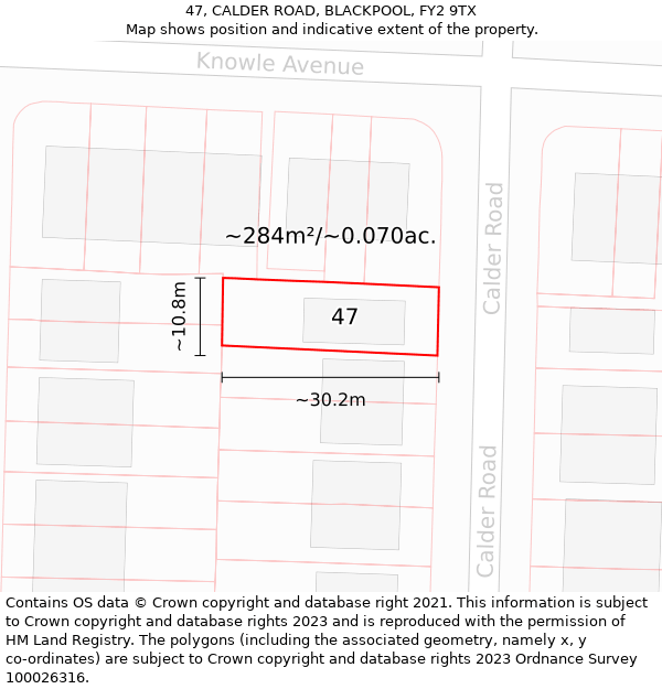 47, CALDER ROAD, BLACKPOOL, FY2 9TX: Plot and title map