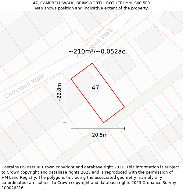 47, CAMPBELL WALK, BRINSWORTH, ROTHERHAM, S60 5FR: Plot and title map