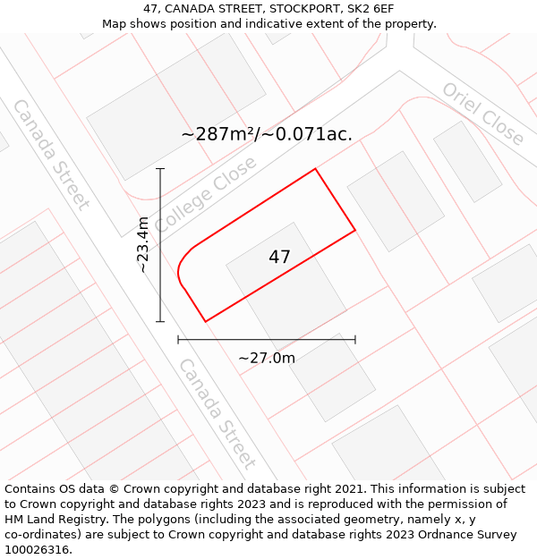 47, CANADA STREET, STOCKPORT, SK2 6EF: Plot and title map