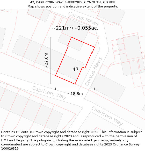 47, CAPRICORN WAY, SHERFORD, PLYMOUTH, PL9 8FU: Plot and title map