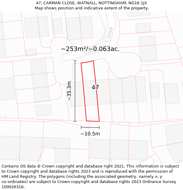 47, CARMAN CLOSE, WATNALL, NOTTINGHAM, NG16 1JX: Plot and title map