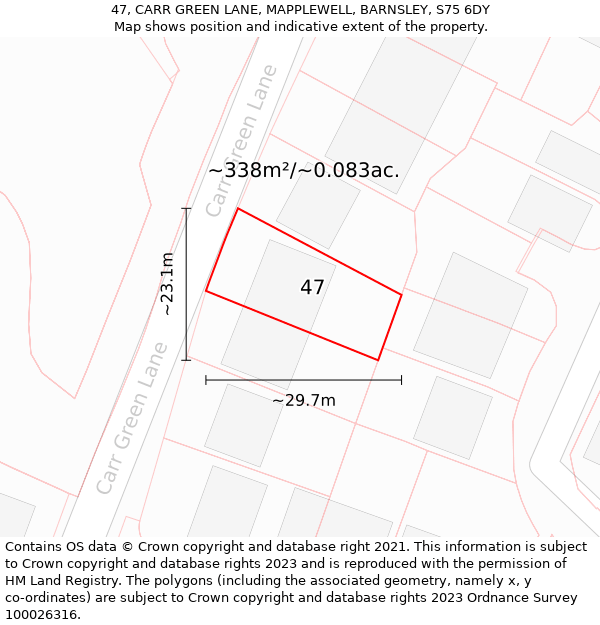 47, CARR GREEN LANE, MAPPLEWELL, BARNSLEY, S75 6DY: Plot and title map