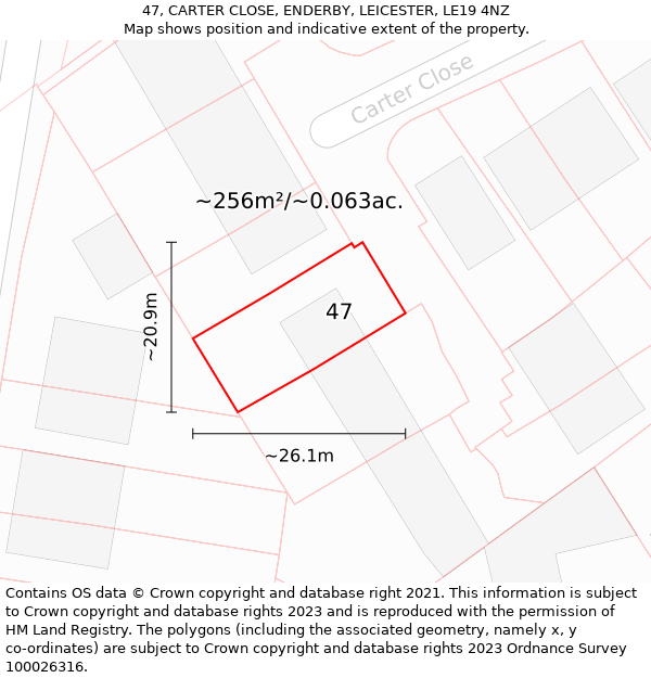 47, CARTER CLOSE, ENDERBY, LEICESTER, LE19 4NZ: Plot and title map