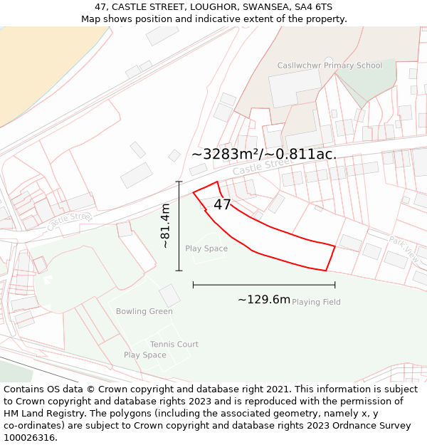 47, CASTLE STREET, LOUGHOR, SWANSEA, SA4 6TS: Plot and title map