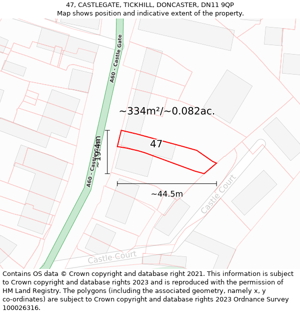 47, CASTLEGATE, TICKHILL, DONCASTER, DN11 9QP: Plot and title map