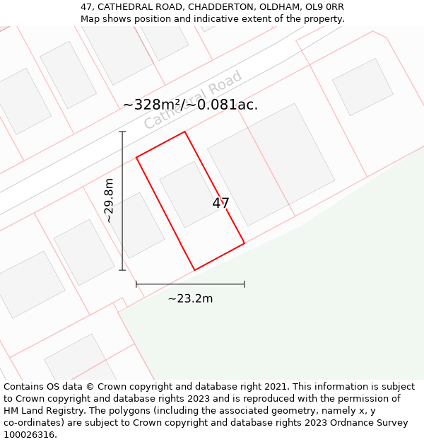 47, CATHEDRAL ROAD, CHADDERTON, OLDHAM, OL9 0RR: Plot and title map
