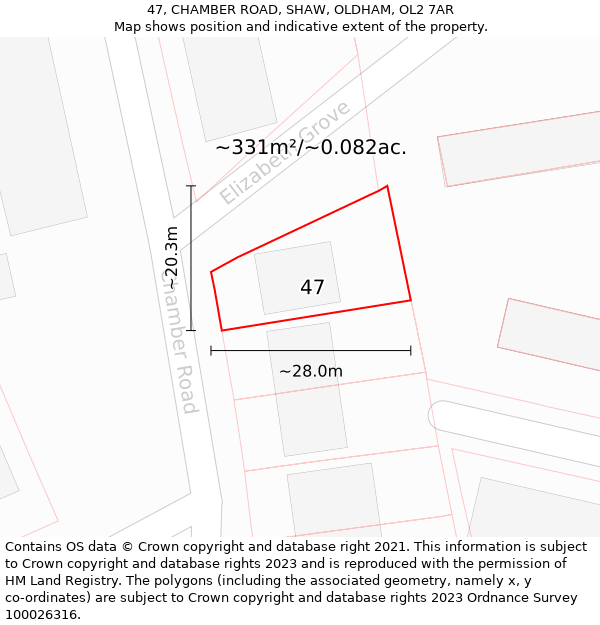 47, CHAMBER ROAD, SHAW, OLDHAM, OL2 7AR: Plot and title map