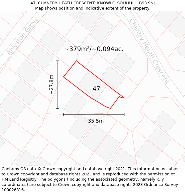 47, CHANTRY HEATH CRESCENT, KNOWLE, SOLIHULL, B93 9NJ: Plot and title map