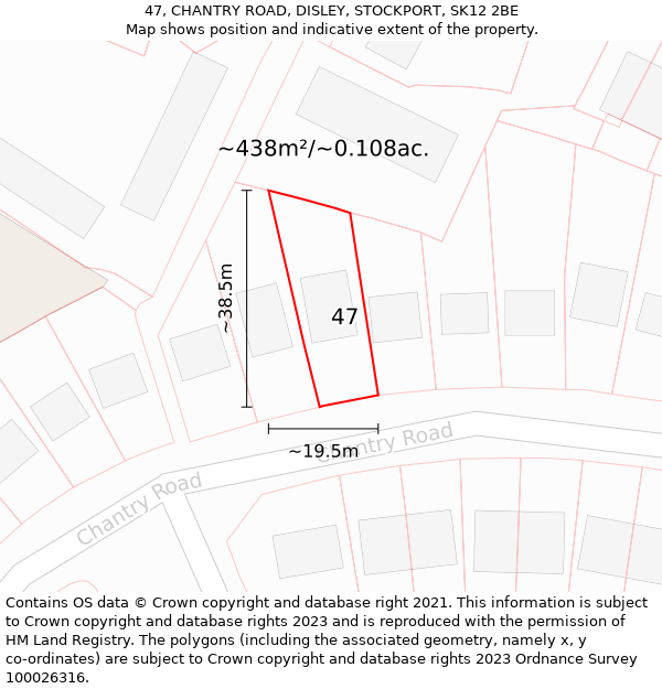 47, CHANTRY ROAD, DISLEY, STOCKPORT, SK12 2BE: Plot and title map