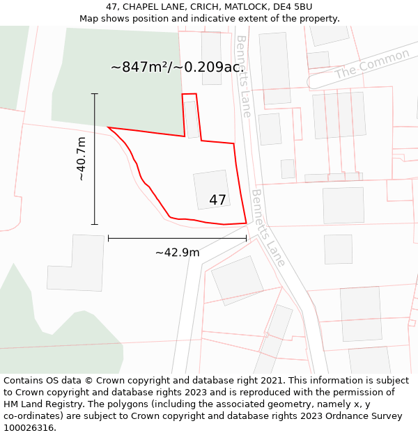 47, CHAPEL LANE, CRICH, MATLOCK, DE4 5BU: Plot and title map