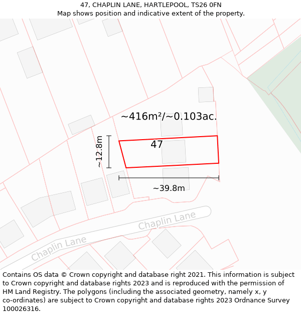 47, CHAPLIN LANE, HARTLEPOOL, TS26 0FN: Plot and title map