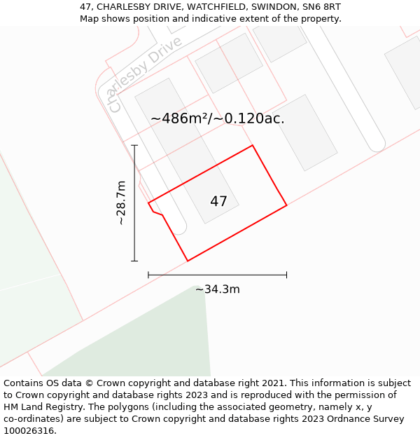 47, CHARLESBY DRIVE, WATCHFIELD, SWINDON, SN6 8RT: Plot and title map