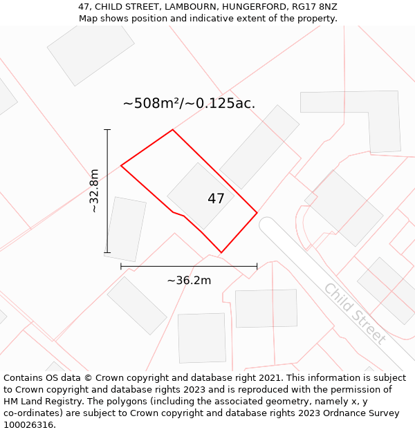 47, CHILD STREET, LAMBOURN, HUNGERFORD, RG17 8NZ: Plot and title map