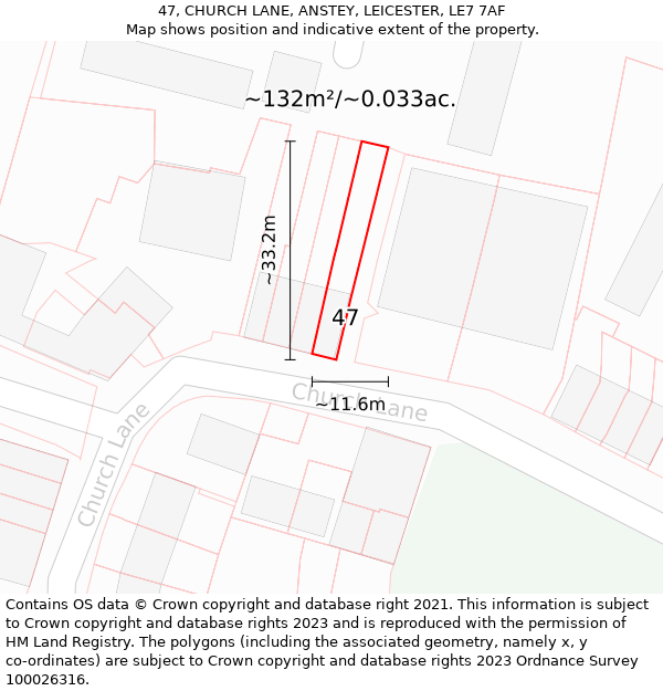 47, CHURCH LANE, ANSTEY, LEICESTER, LE7 7AF: Plot and title map