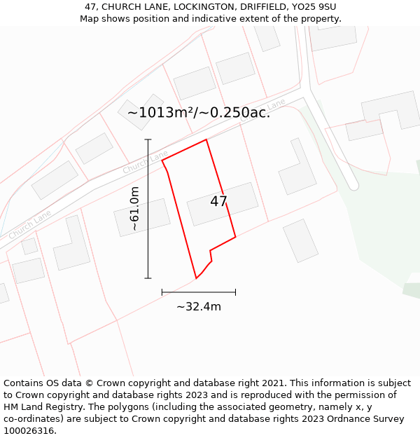 47, CHURCH LANE, LOCKINGTON, DRIFFIELD, YO25 9SU: Plot and title map