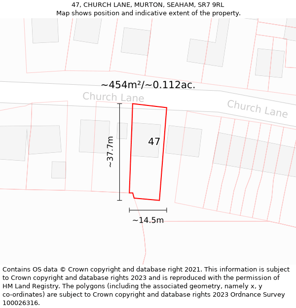 47, CHURCH LANE, MURTON, SEAHAM, SR7 9RL: Plot and title map