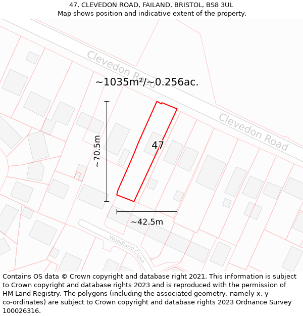 47, CLEVEDON ROAD, FAILAND, BRISTOL, BS8 3UL: Plot and title map