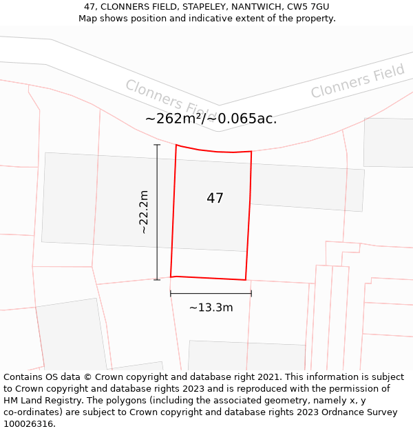 47, CLONNERS FIELD, STAPELEY, NANTWICH, CW5 7GU: Plot and title map